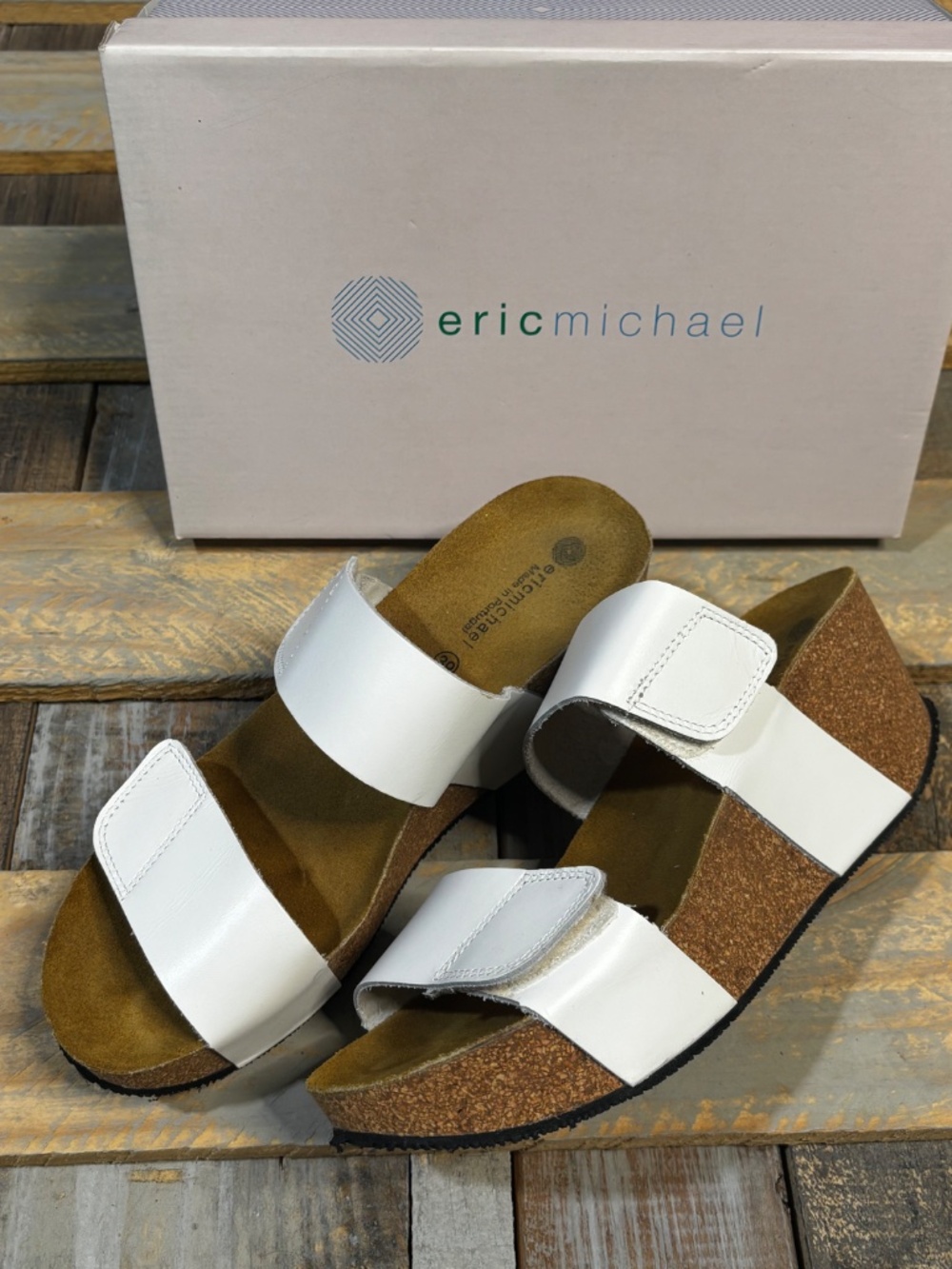 NWOT [Eric Michael] White Cork Platform < Lily > Wedge Sandal | 39 · 8.5 - 9 - Picture 12 of 13
